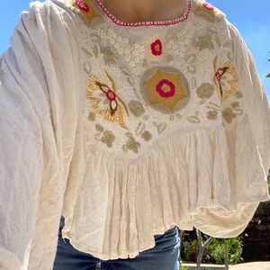Free People Flowy Embroidered Top